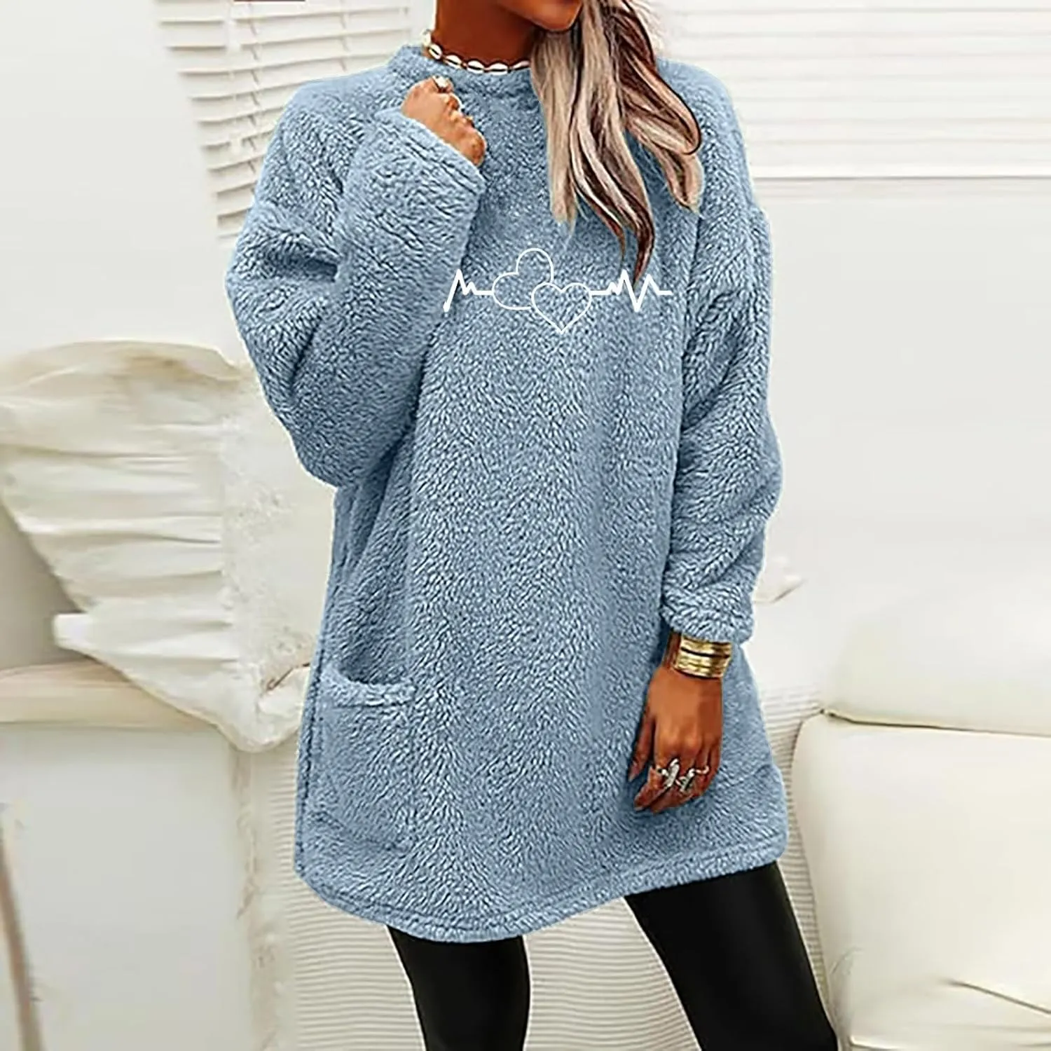 Comfort hoodie for Women anxiety Long Sleeve Winter Shirts Round Neck Casual Warm Cute Long Sweatshirts for Women