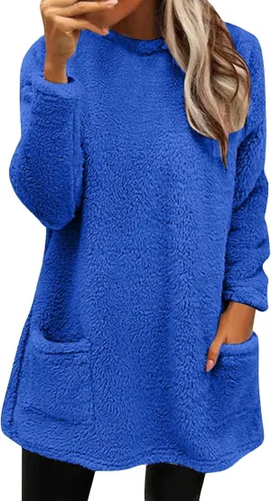 Comfort hoodie for Women anxiety Long Sleeve Winter Shirts Round Neck Casual Warm Cute Long Sweatshirts for Women