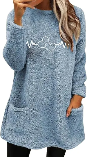 Comfort hoodie for Women anxiety Long Sleeve Winter Shirts Round Neck Casual Warm Cute Long Sweatshirts for Women