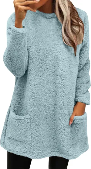 Comfort hoodie for Women anxiety Long Sleeve Winter Shirts Round Neck Casual Warm Cute Long Sweatshirts for Women