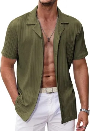 COOFANDY Men's Casual Shirts Short Sleeve Button Down Shirts Fashion Textured Summer Beach Shirt