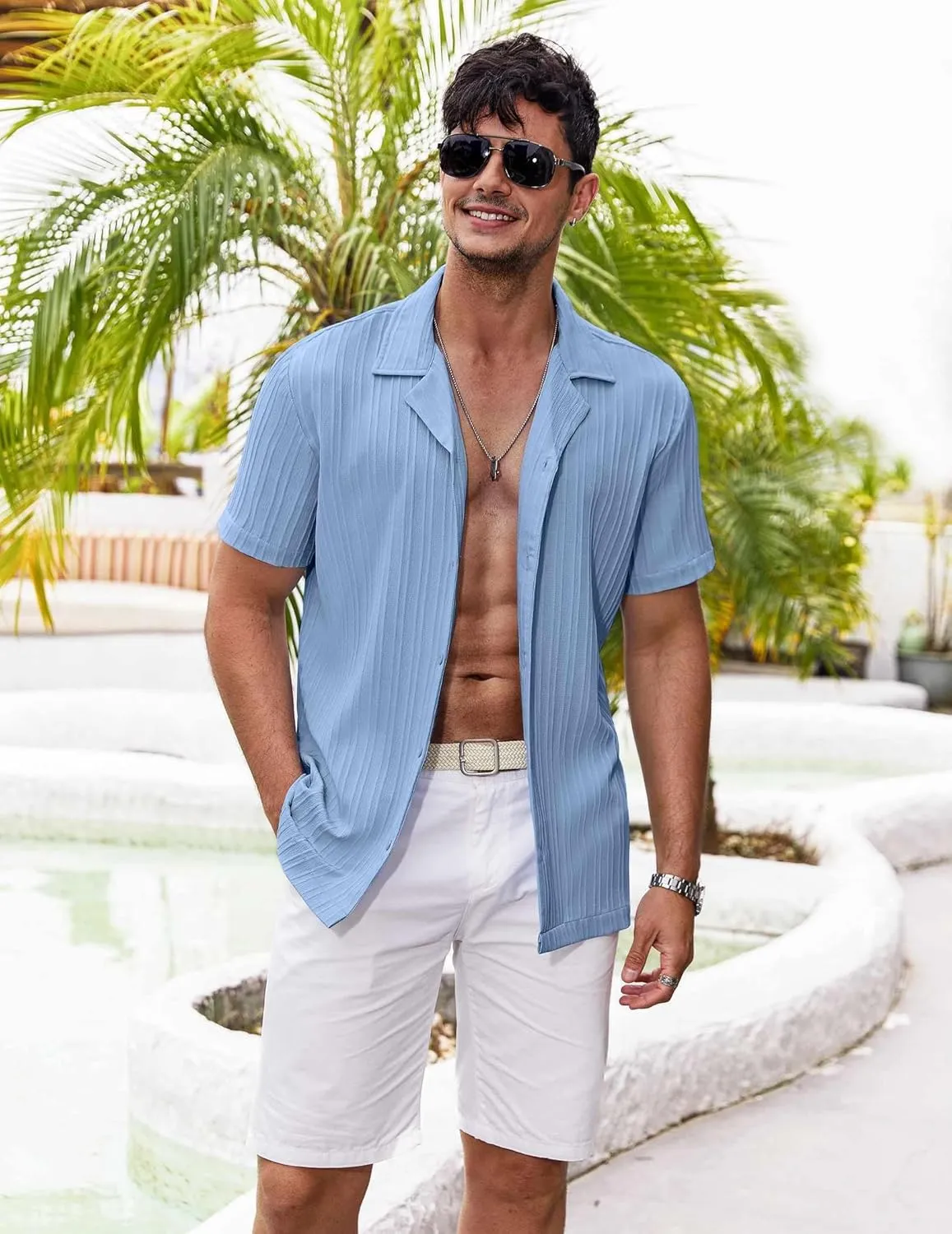 COOFANDY Men's Casual Shirts Short Sleeve Button Down Shirts Fashion Textured Summer Beach Shirt