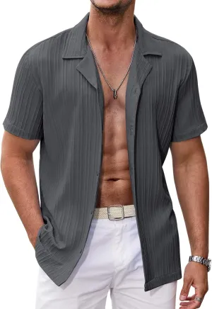 COOFANDY Men's Casual Shirts Short Sleeve Button Down Shirts Fashion Textured Summer Beach Shirt