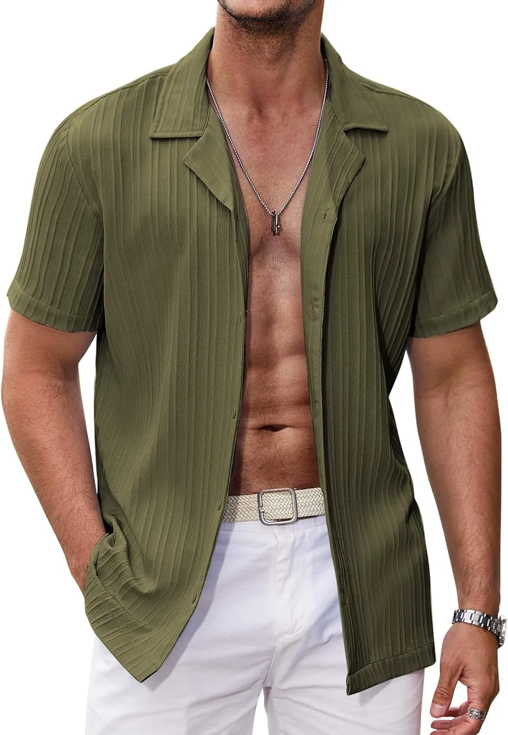 COOFANDY Men's Casual Shirts Short Sleeve Button Down Shirts Fashion Textured Summer Beach Shirt