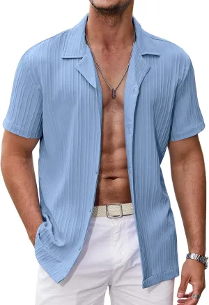 COOFANDY Men's Casual Shirts Short Sleeve Button Down Shirts Fashion Textured Summer Beach Shirt