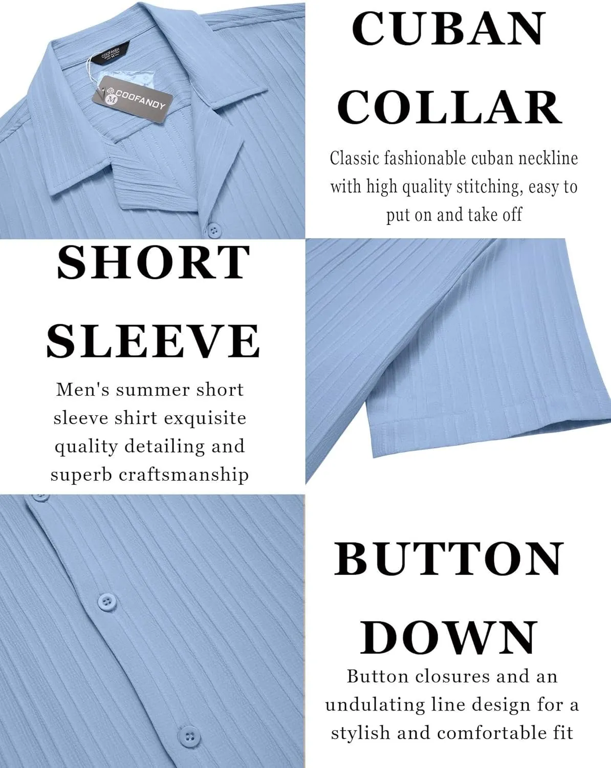 COOFANDY Men's Casual Shirts Short Sleeve Button Down Shirts Fashion Textured Summer Beach Shirt