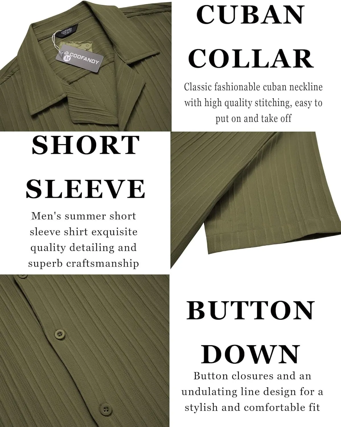 COOFANDY Men's Casual Shirts Short Sleeve Button Down Shirts Fashion Textured Summer Beach Shirt