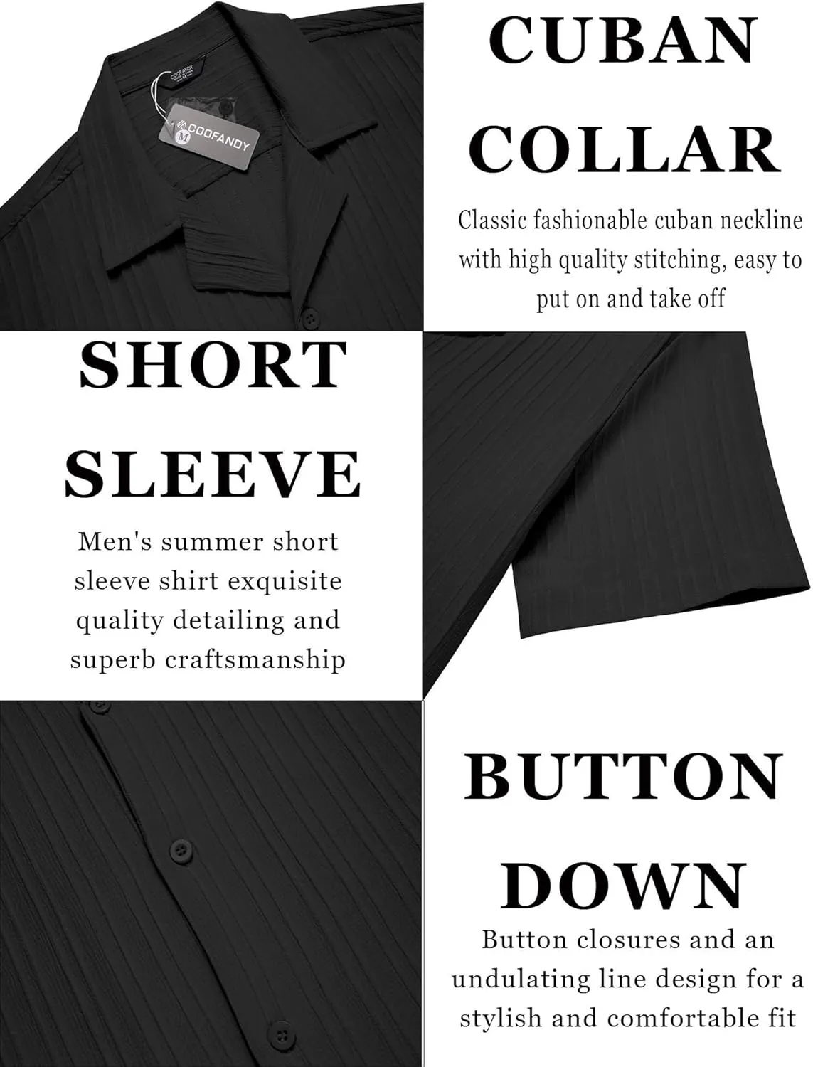 COOFANDY Men's Casual Shirts Short Sleeve Button Down Shirts Fashion Textured Summer Beach Shirt