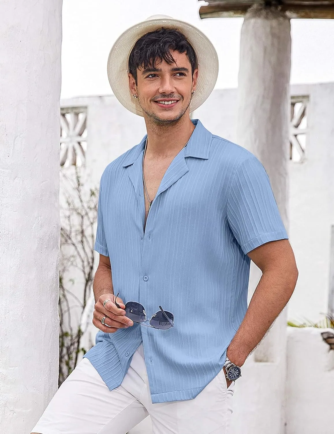 COOFANDY Men's Casual Shirts Short Sleeve Button Down Shirts Fashion Textured Summer Beach Shirt
