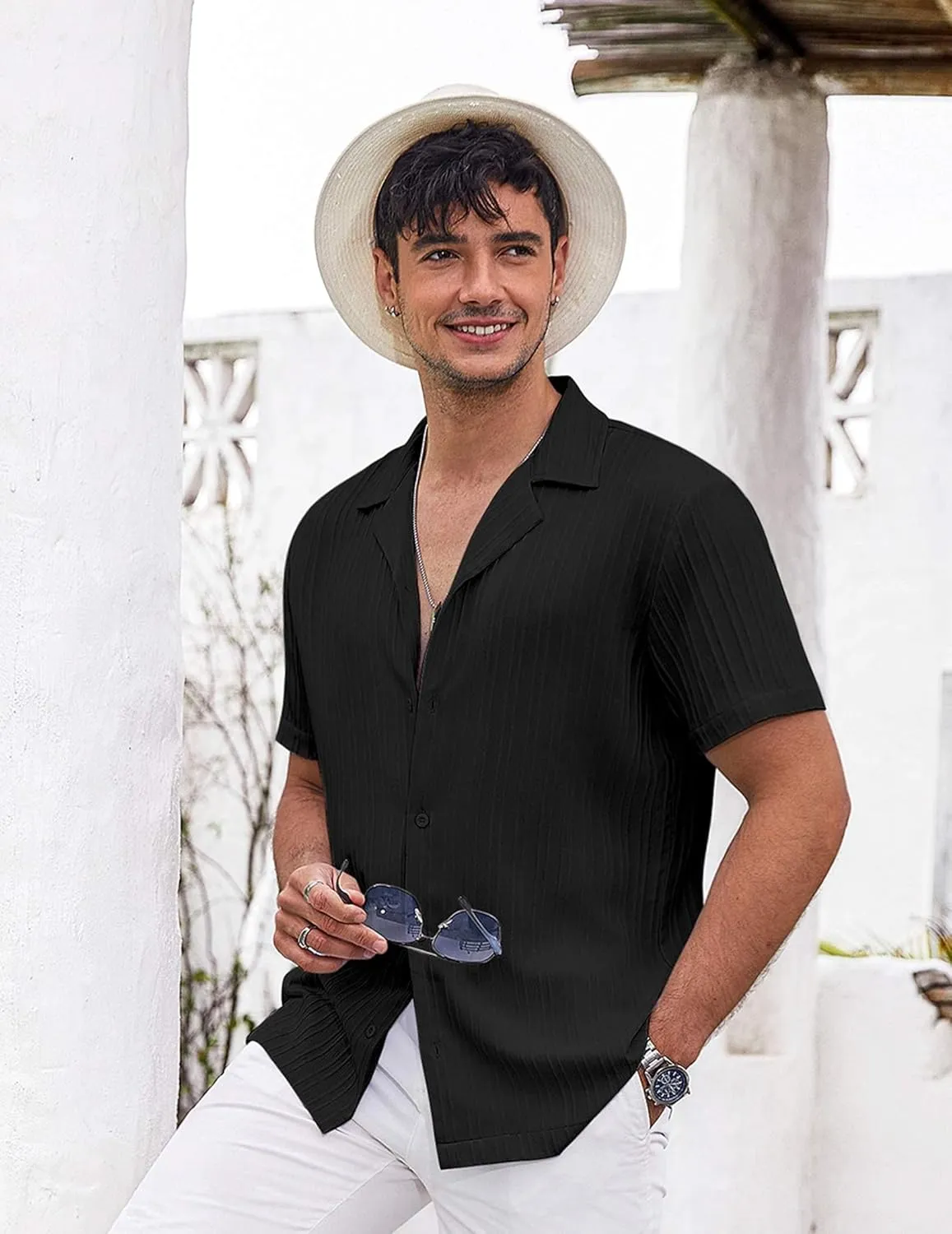 COOFANDY Men's Casual Shirts Short Sleeve Button Down Shirts Fashion Textured Summer Beach Shirt