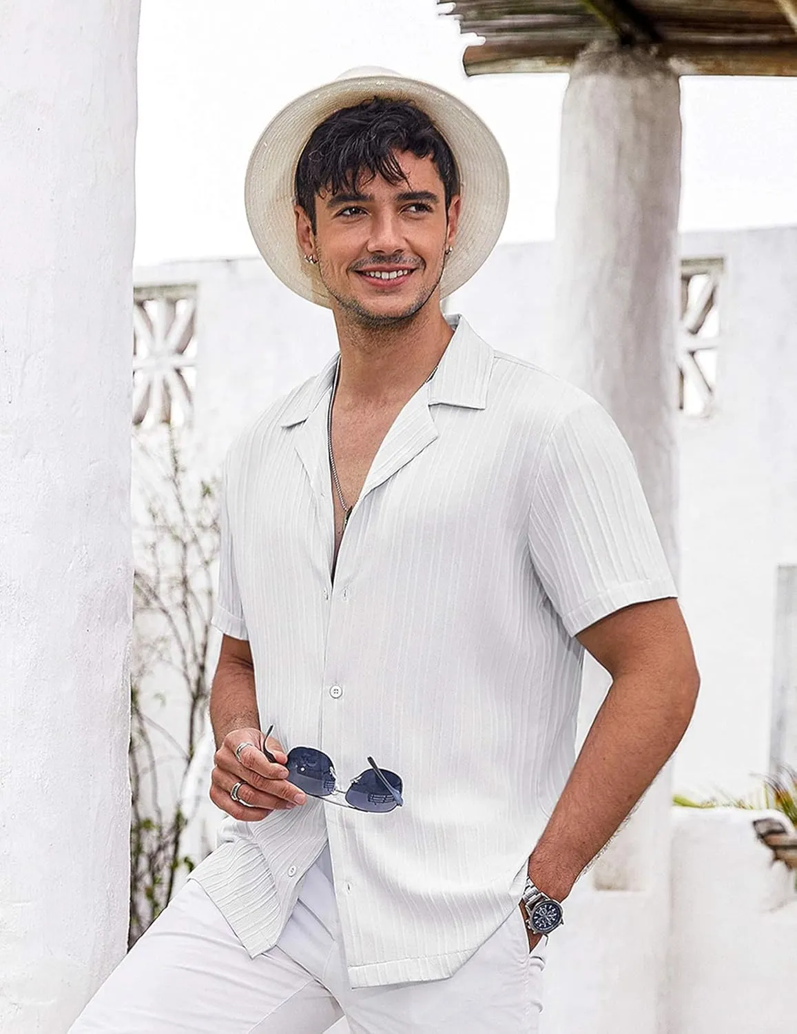 COOFANDY Men's Casual Shirts Short Sleeve Button Down Shirts Fashion Textured Summer Beach Shirt