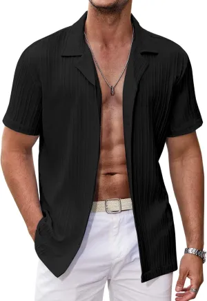 COOFANDY Men's Casual Shirts Short Sleeve Button Down Shirts Fashion Textured Summer Beach Shirt