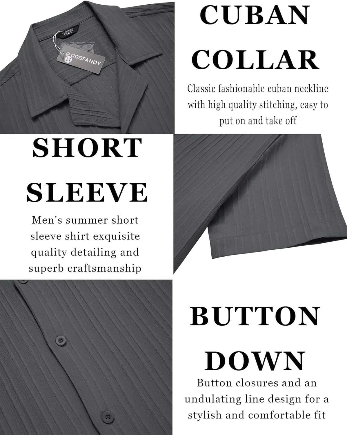 COOFANDY Men's Casual Shirts Short Sleeve Button Down Shirts Fashion Textured Summer Beach Shirt