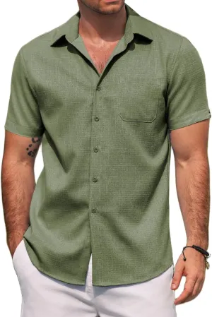 COOFANDY Men's Linen Shirts Short Sleeve Casual Shirts Summer Beach Button Down Shirts with Pocket