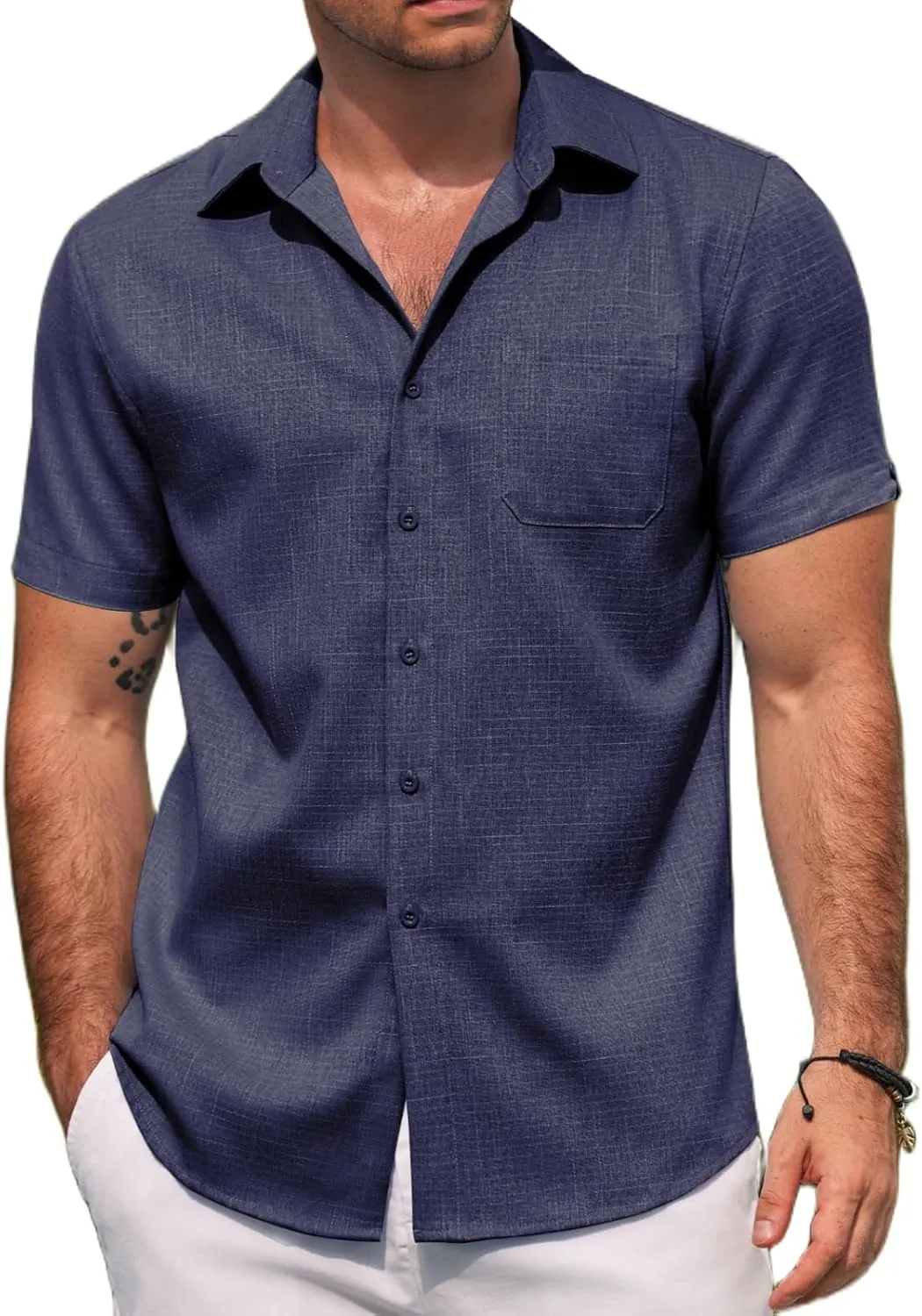 COOFANDY Men's Linen Shirts Short Sleeve Casual Shirts Summer Beach Button Down Shirts with Pocket
