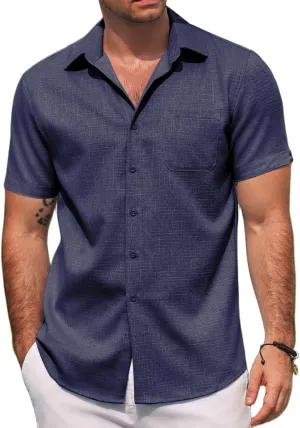 COOFANDY Men's Linen Shirts Short Sleeve Casual Shirts Summer Beach Button Down Shirts with Pocket
