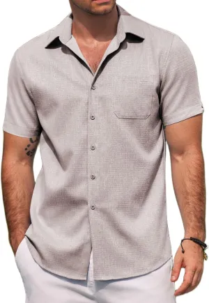 COOFANDY Men's Linen Shirts Short Sleeve Casual Shirts Summer Beach Button Down Shirts with Pocket