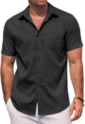 COOFANDY Men's Linen Shirts Short Sleeve Casual Shirts Summer Beach Button Down Shirts with Pocket
