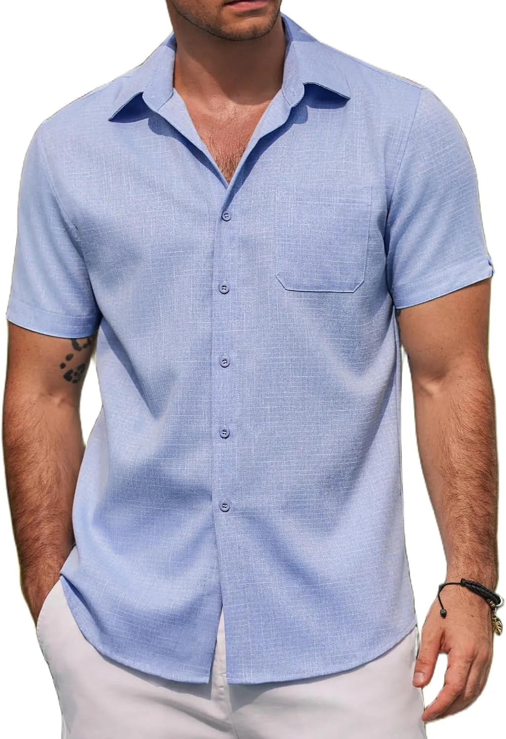 COOFANDY Men's Linen Shirts Short Sleeve Casual Shirts Summer Beach Button Down Shirts with Pocket