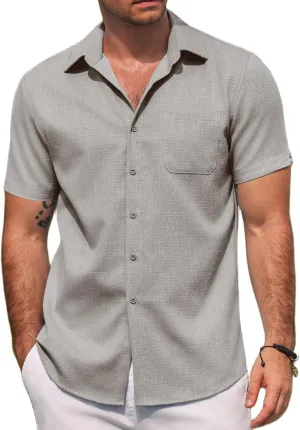 COOFANDY Men's Linen Shirts Short Sleeve Casual Shirts Summer Beach Button Down Shirts with Pocket