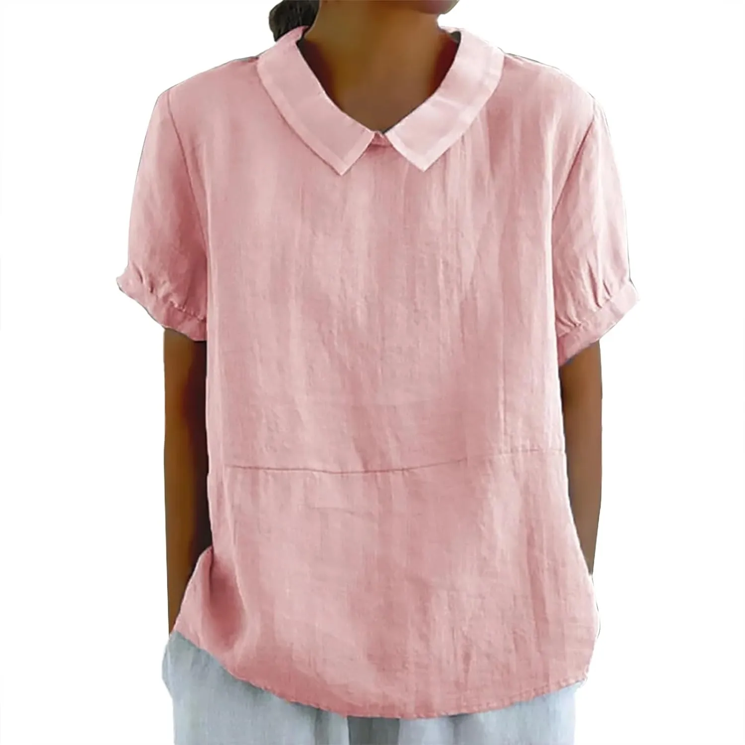 Cotton Linen Shirts for Women 2025 Summer Short Sleeve Casual Collared Work Blouse Tunic TOS