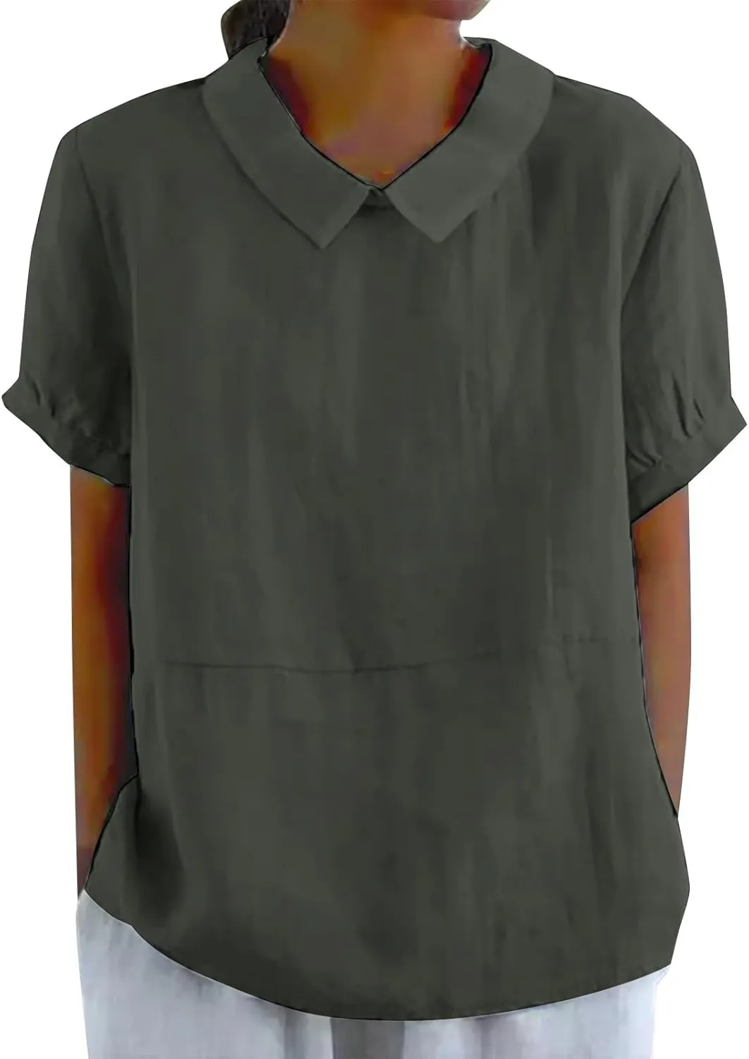 Cotton Linen Shirts for Women 2025 Summer Short Sleeve Casual Collared Work Blouse Tunic TOS
