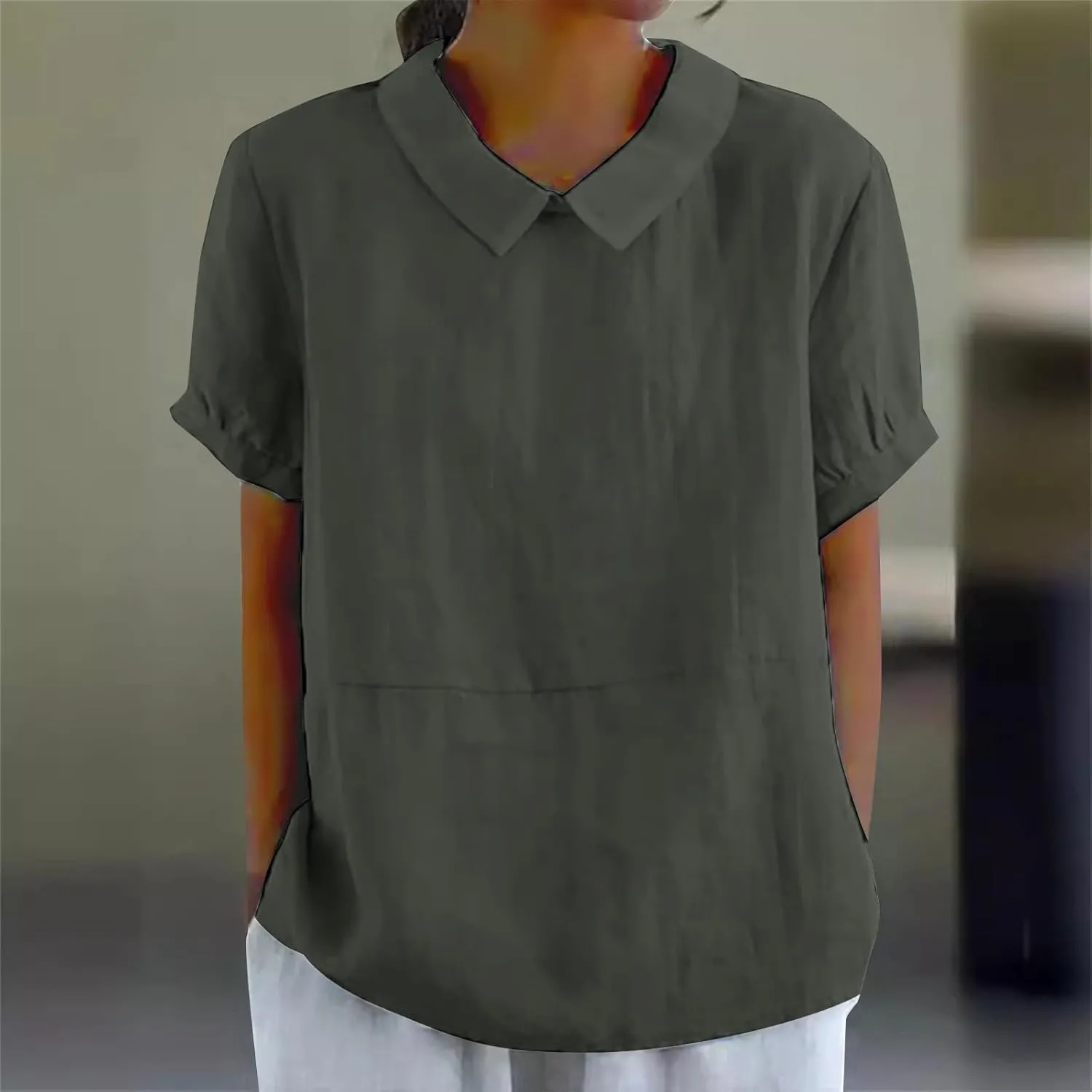 Cotton Linen Shirts for Women 2025 Summer Short Sleeve Casual Collared Work Blouse Tunic TOS
