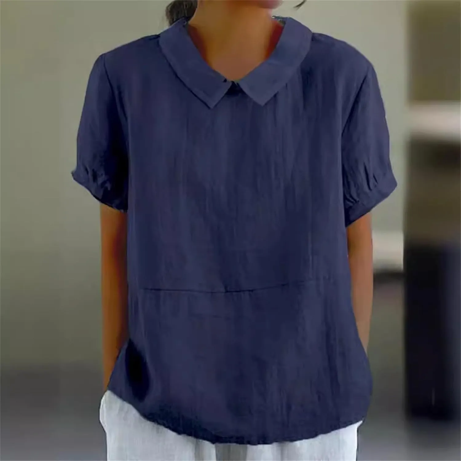 Cotton Linen Shirts for Women 2025 Summer Short Sleeve Casual Collared Work Blouse Tunic TOS