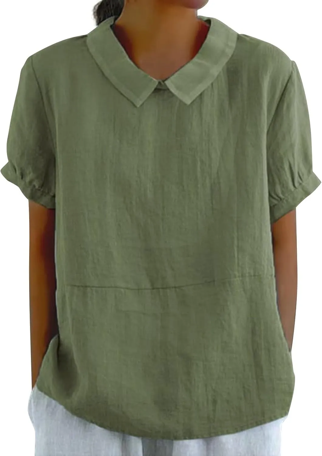 Cotton Linen Shirts for Women 2025 Summer Short Sleeve Casual Collared Work Blouse Tunic TOS