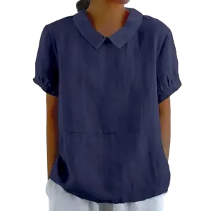 Cotton Linen Shirts for Women 2025 Summer Short Sleeve Casual Collared Work Blouse Tunic TOS