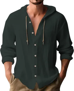 Cotton Linen T-Shirts for Men Summer Beach Vacation Outdoor Hoodie Top Lightweight Button Down Holiday Going Out Tees