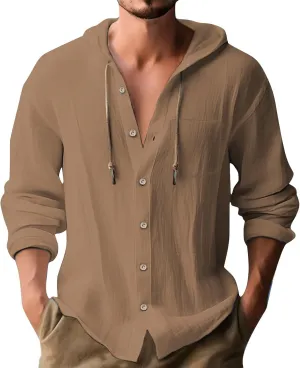 Cotton Linen T-Shirts for Men Summer Beach Vacation Outdoor Hoodie Top Lightweight Button Down Holiday Going Out Tees