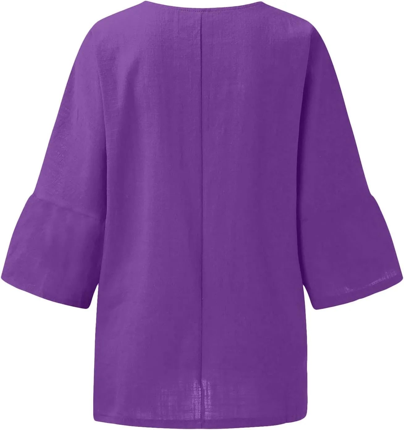 Cotton Linen Tshirts for Women Summer 2025 Crew Neck Bell Elbow Sleeve Blouse Solid Color Loose Tops Plus Size