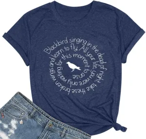 Country Music Shirt Women Blackbird Singing in The Dead of Night Tee Funny Beatles Shirt Vintage Short Sleeve Tops