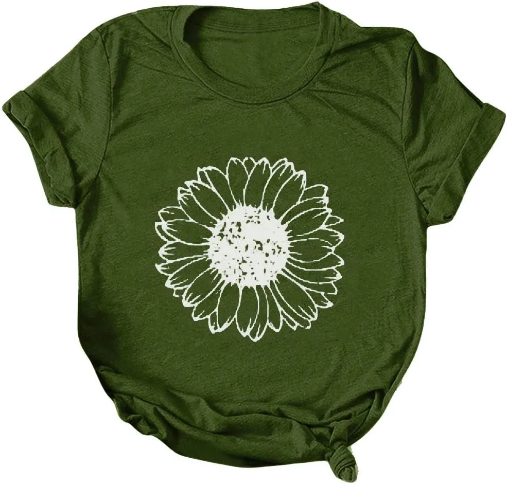 Cute Shirts for Girls 10-12 Years Old Sunflower T Shirt Cute Flower Graphic Loose Tees Crew Neck Short Sleeve Casual Tops