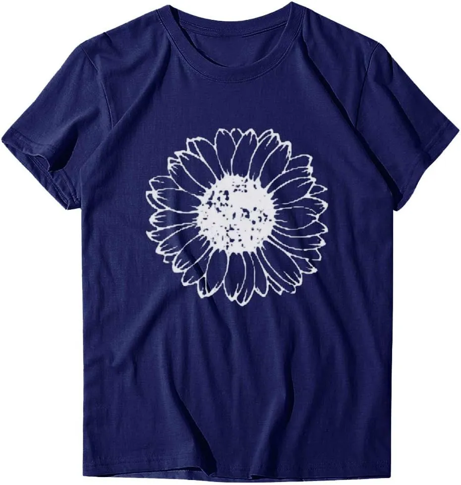 Cute Shirts for Girls 10-12 Years Old Sunflower T Shirt Cute Flower Graphic Loose Tees Crew Neck Short Sleeve Casual Tops