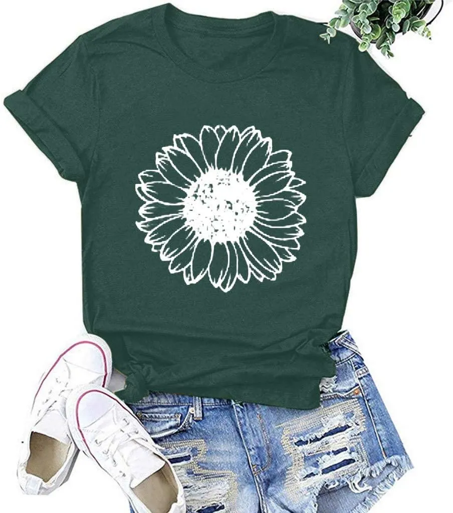 Cute Shirts for Girls 10-12 Years Old Sunflower T Shirt Cute Flower Graphic Loose Tees Crew Neck Short Sleeve Casual Tops
