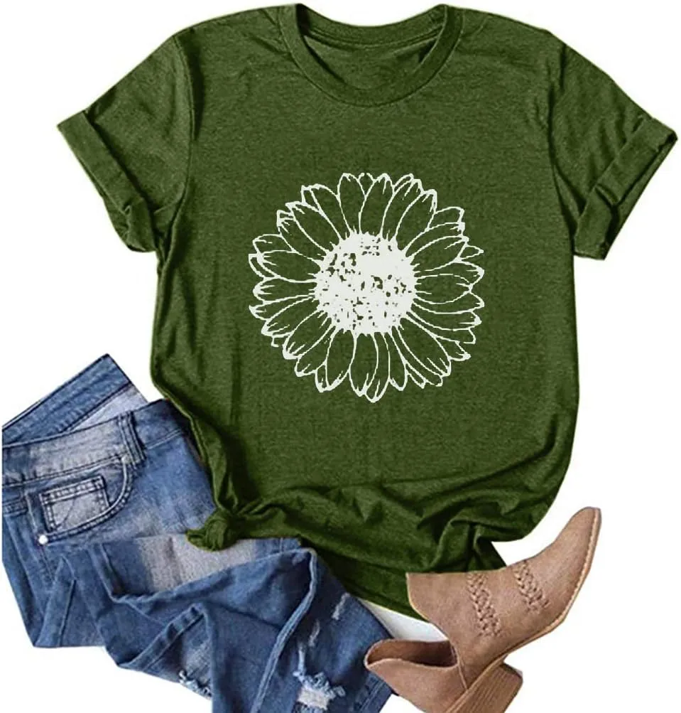 Cute Shirts for Girls 10-12 Years Old Sunflower T Shirt Cute Flower Graphic Loose Tees Crew Neck Short Sleeve Casual Tops