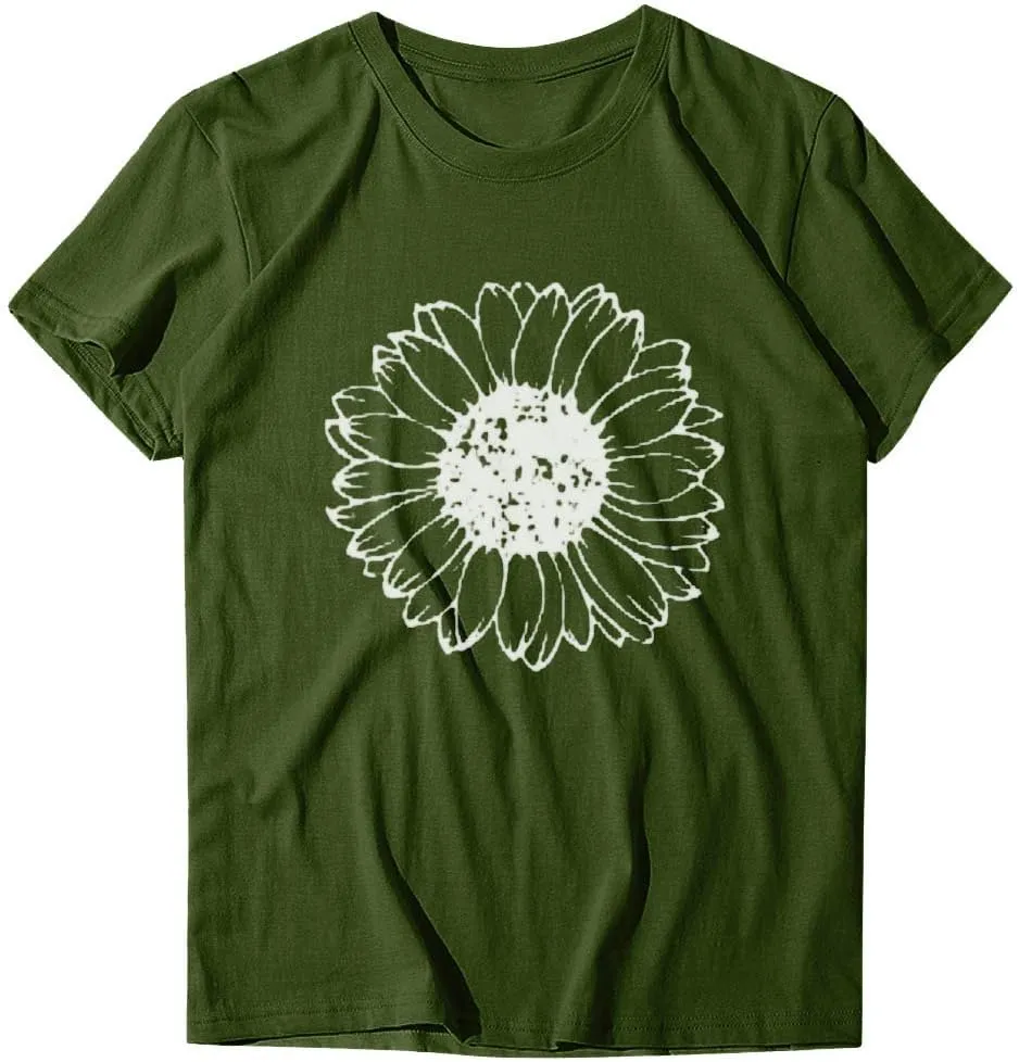 Cute Shirts for Girls 10-12 Years Old Sunflower T Shirt Cute Flower Graphic Loose Tees Crew Neck Short Sleeve Casual Tops
