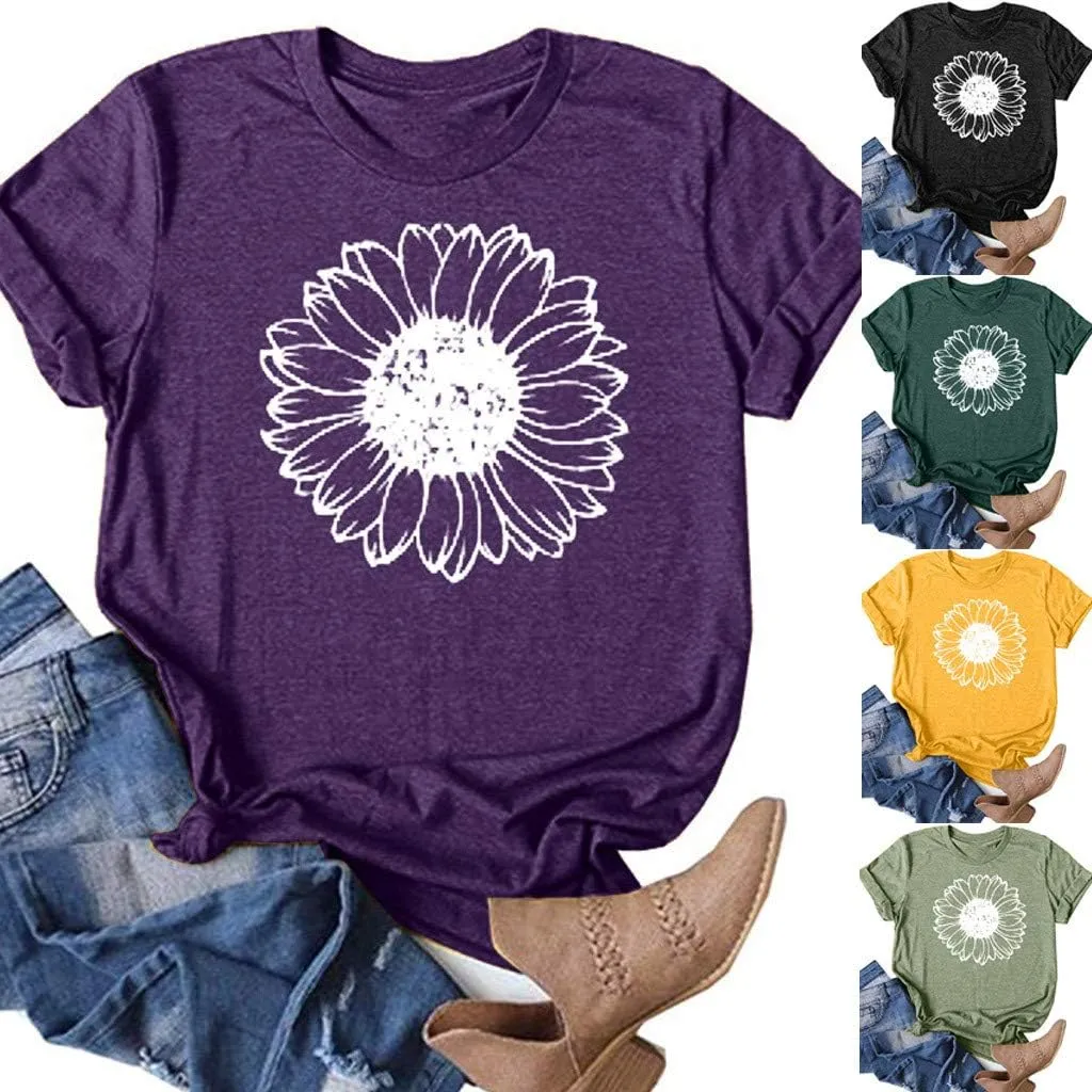 Cute Shirts for Girls 10-12 Years Old Sunflower T Shirt Cute Flower Graphic Loose Tees Crew Neck Short Sleeve Casual Tops