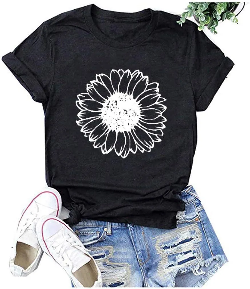 Cute Shirts for Girls 10-12 Years Old Sunflower T Shirt Cute Flower Graphic Loose Tees Crew Neck Short Sleeve Casual Tops
