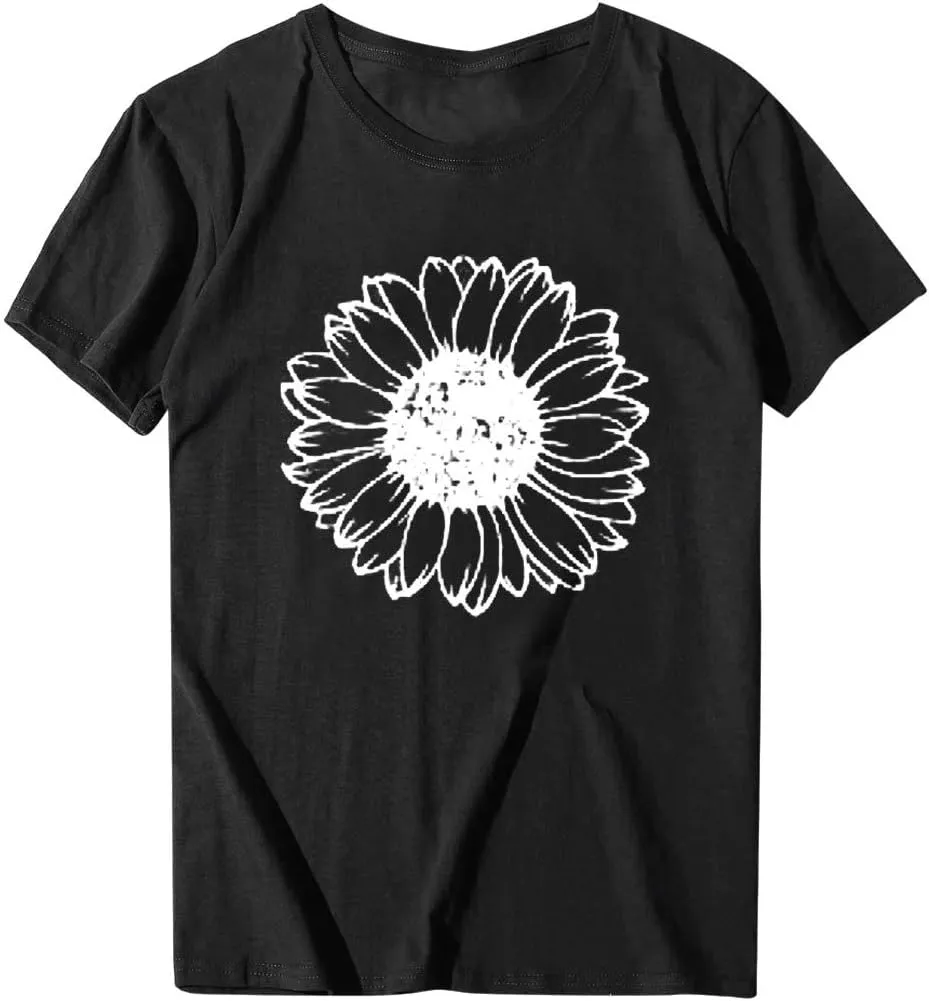 Cute Shirts for Girls 10-12 Years Old Sunflower T Shirt Cute Flower Graphic Loose Tees Crew Neck Short Sleeve Casual Tops