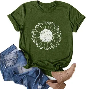 Cute Shirts for Girls 10-12 Years Old Sunflower T Shirt Cute Flower Graphic Loose Tees Crew Neck Short Sleeve Casual Tops