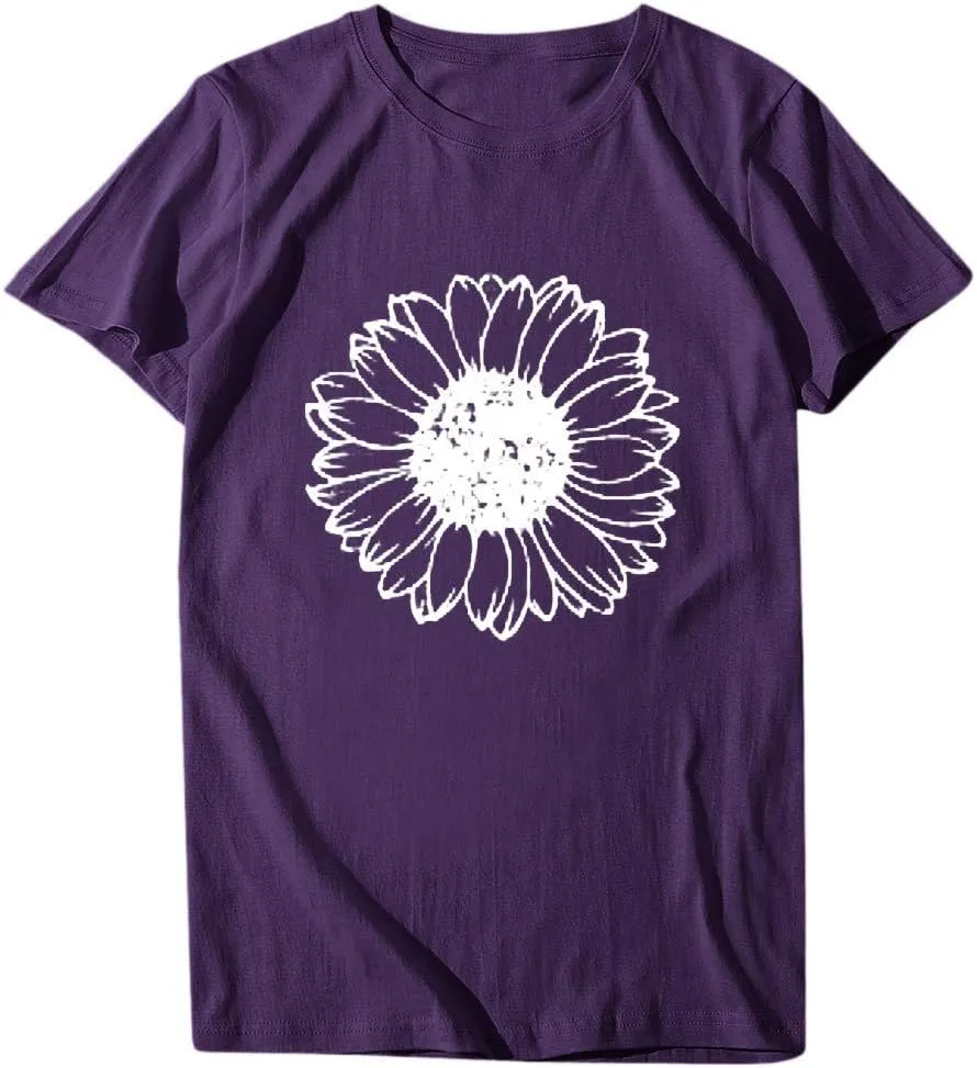 Cute Shirts for Girls 10-12 Years Old Sunflower T Shirt Cute Flower Graphic Loose Tees Crew Neck Short Sleeve Casual Tops