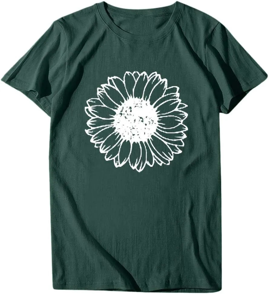 Cute Shirts for Girls 10-12 Years Old Sunflower T Shirt Cute Flower Graphic Loose Tees Crew Neck Short Sleeve Casual Tops