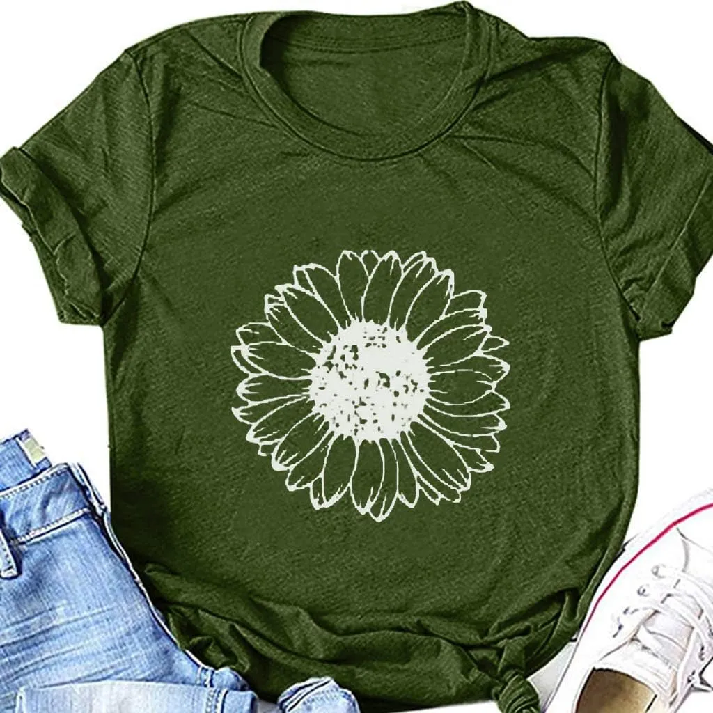 Cute Shirts for Girls 10-12 Years Old Sunflower T Shirt Cute Flower Graphic Loose Tees Crew Neck Short Sleeve Casual Tops