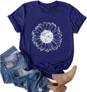 Cute Shirts for Girls 10-12 Years Old Sunflower T Shirt Cute Flower Graphic Loose Tees Crew Neck Short Sleeve Casual Tops
