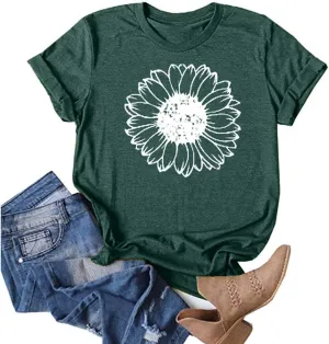 Cute Shirts for Girls 10-12 Years Old Sunflower T Shirt Cute Flower Graphic Loose Tees Crew Neck Short Sleeve Casual Tops