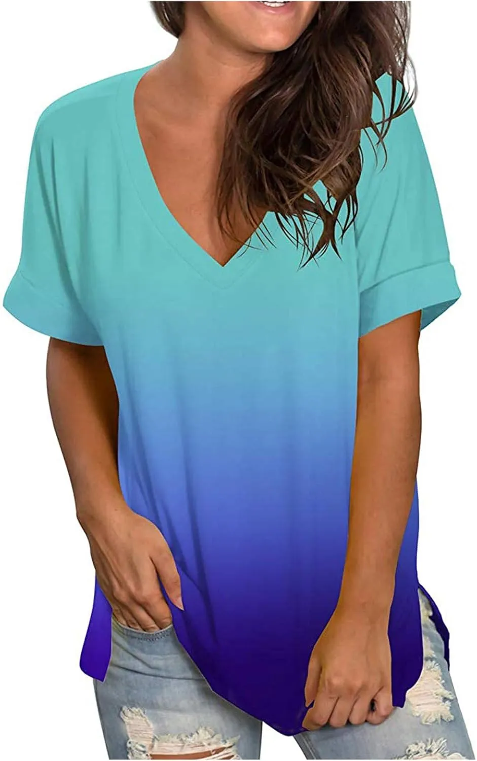 DASAYO Womens Tops 2023 Summer Casual T-Shirt Plus Size Fashion Short Sleeve Shirts Blouse Going Out Tunic Ladies Outfits