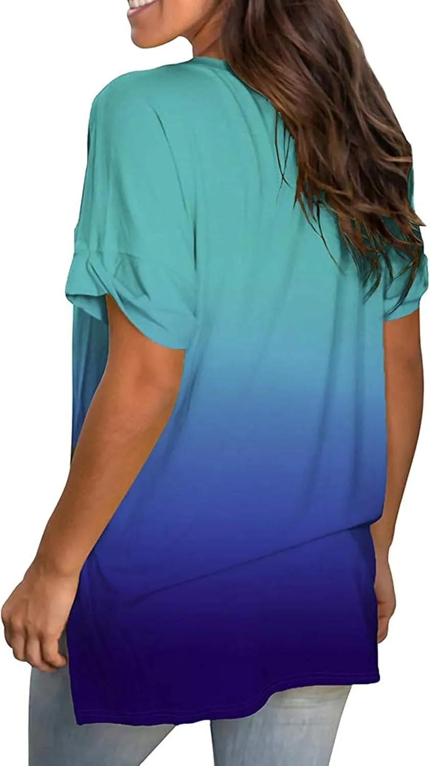 DASAYO Womens Tops 2023 Summer Casual T-Shirt Plus Size Fashion Short Sleeve Shirts Blouse Going Out Tunic Ladies Outfits